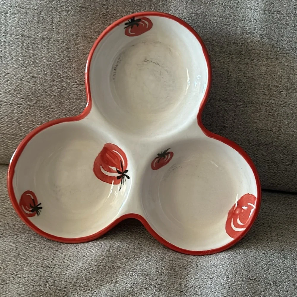 Euc Crate & Barrel 3 Part Ceramic Appetizer Condiment portugal Serving Dish